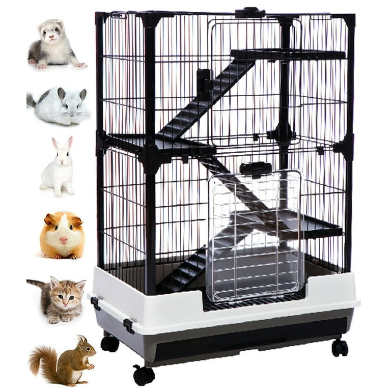 Deluxe 4-Floor Cage for Small Animals Paw Safe, Leakproof, Large