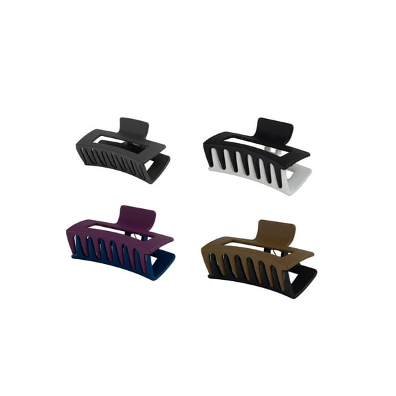 Large 4 Inch Rectangular Women's Strong Hold Hair Clip 4 Pcs, 2 Tone A