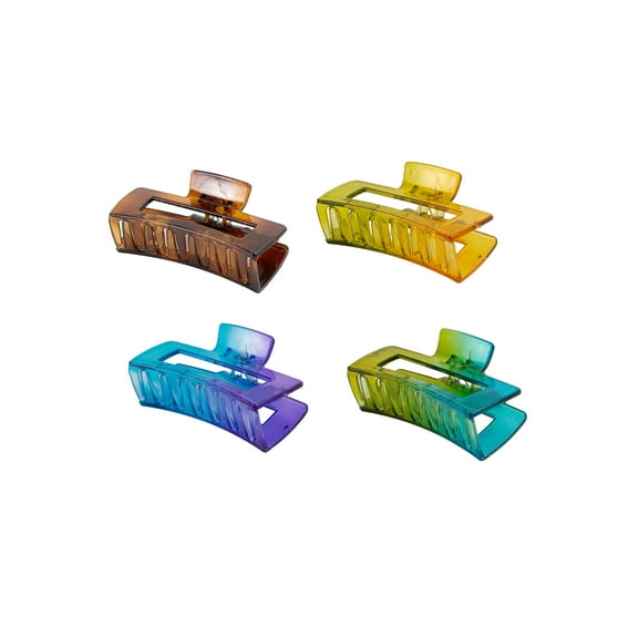 Large 4 Inch Rectangular Women's Strong Hold Hair Clip 4 Pcs, Clear Soft Series