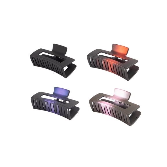 Large 4 Inch Rectangular Women's Strong Hold Hair Clip 4 Pcs, Metallic Dark Series