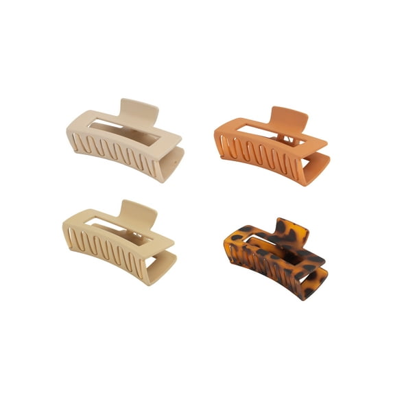 Large 4 Inch Rectangular Women's Strong Hold Hair Clip 4 Pcs, Soft Series