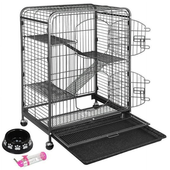 Large 4-Level Indoor Cage for Ferrets, Rabbits, and Cats with 2 Front Doors