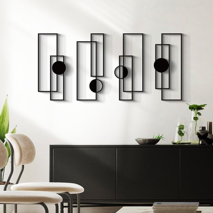 Large Black Abstract Metal Wall Art Set, 22.5 x 7.5''