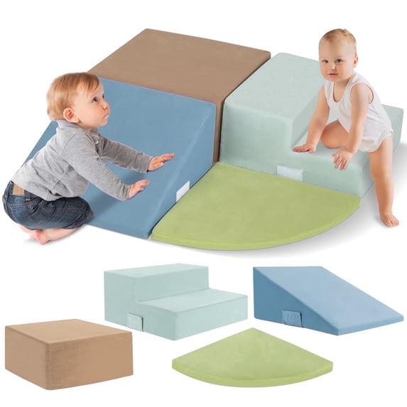 Spanspace Toddler Foam Climbing Blocks, Kids’ Indoor Play Structures, Soft Foam Baby Climbing & Crawling Play Set, 4-Pcs Climbing Toys, Classic