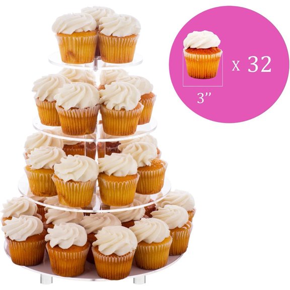 Large 4 Tier Cupcake Stand,Acrylic Round Cake Stand Dessert Tower Tea Party Serving Platter, Cupcake Tree Wedding Party Décor, Stand with Rod Feet (4RF)