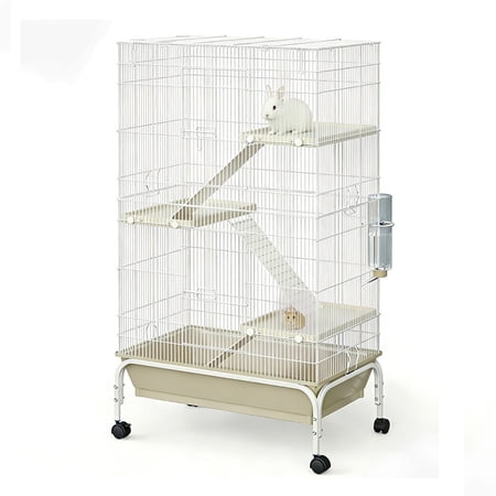 Large 4-Tier Metal Small Animal Cage. 48 Inch Height Cage with Wheels. Tray. Ramp. Water Bottle & Bowl for Guinea Pig. Ferret. Rabbit