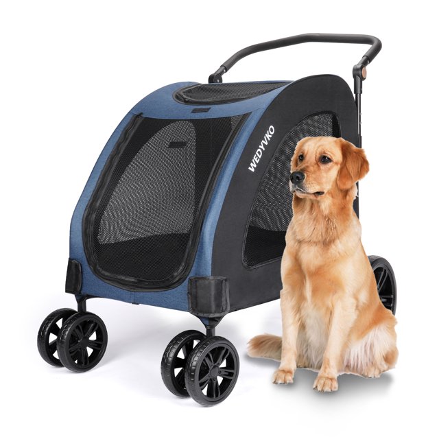 Large 4Wheeled Pet Stroller, Foldable Stroller For Medium and Large DogsBlack and Blue