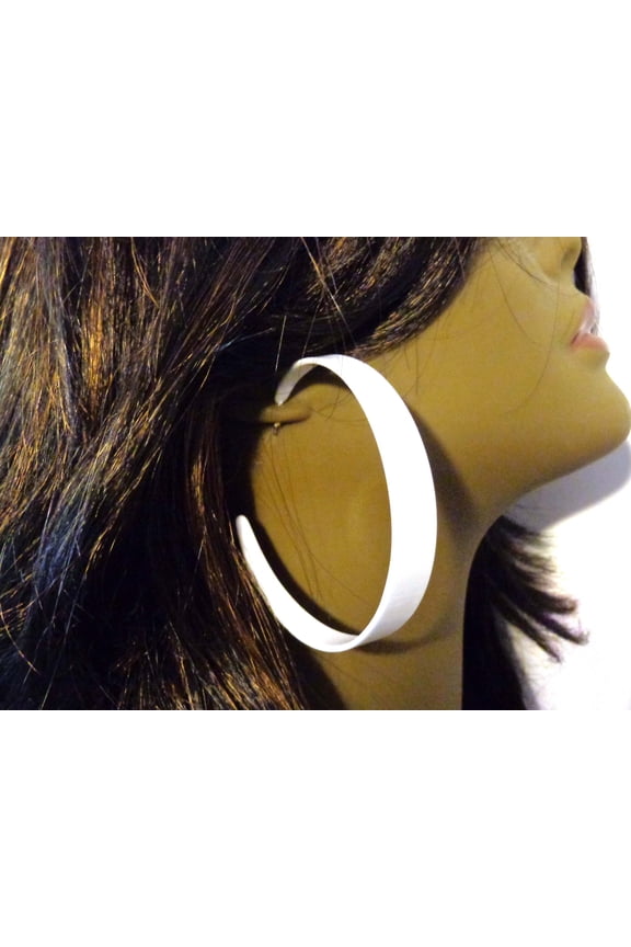 Large 4 inch Thick White Hoop Earrings