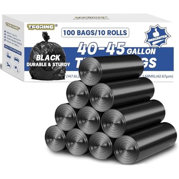Large 40-45 Gallon Trash Bags Heavy Duty - 1.6 Mil Thick,39''x47'' Strong Black Garbage Bags Unscented 100 Count Trash Can Liners for Construction Industrial Yard Outdoor Commercial