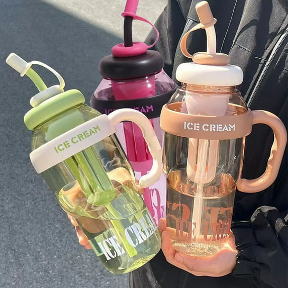 Large 40 oz Reusable Plastic Tumbler with Handle and Straw Lid, Leakproof 1200ml Water Cup for Car, Camping, Shopping and School