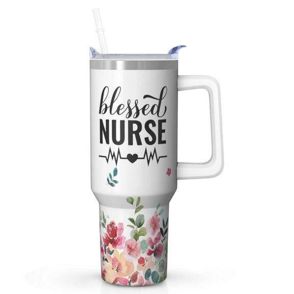 ‎Large 40oz Tumbler Designed for Nurses, Stainless Steel Vacuum Insulation, Comes with Handle, A Supportive Gift for Nurse, Great for Graduation or Birthday