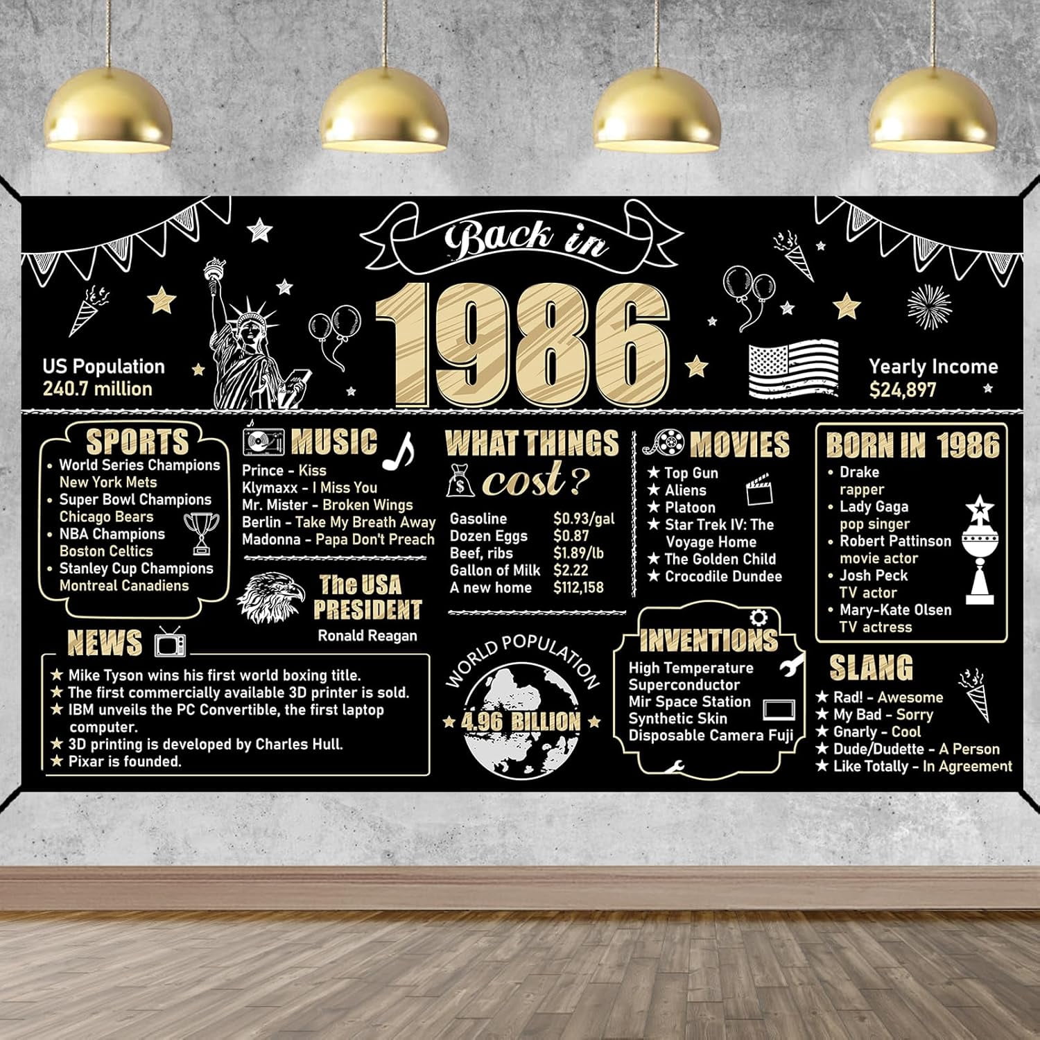 Large 40th Birthday Decorations Back in 1986 Banner Backdrop for Men ...