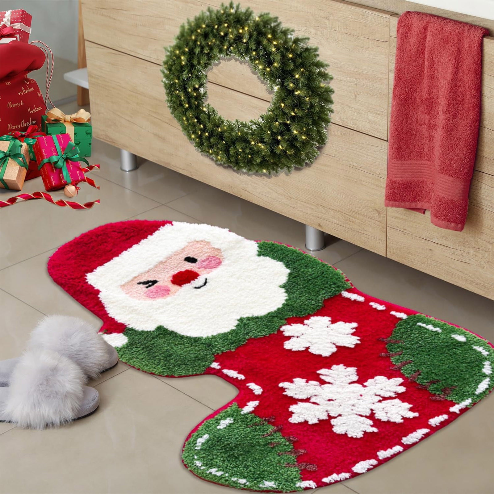 Large 40x60cm Santa Claus Face Shaped Rug, Soft Faux Pashmina Holiday ...