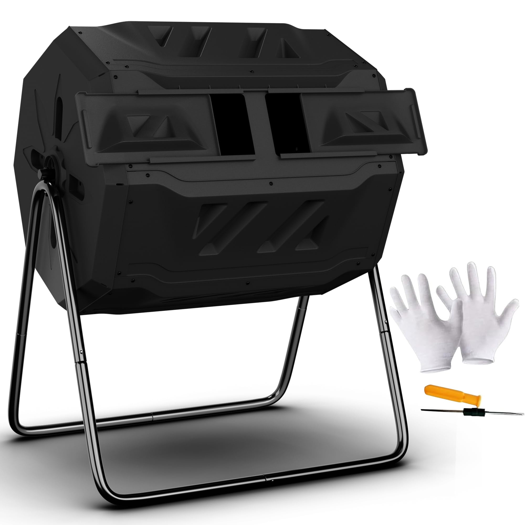 Large 43 Gallon Outdoor Compost Bin, Dual Chamber Tumbling Composter ...