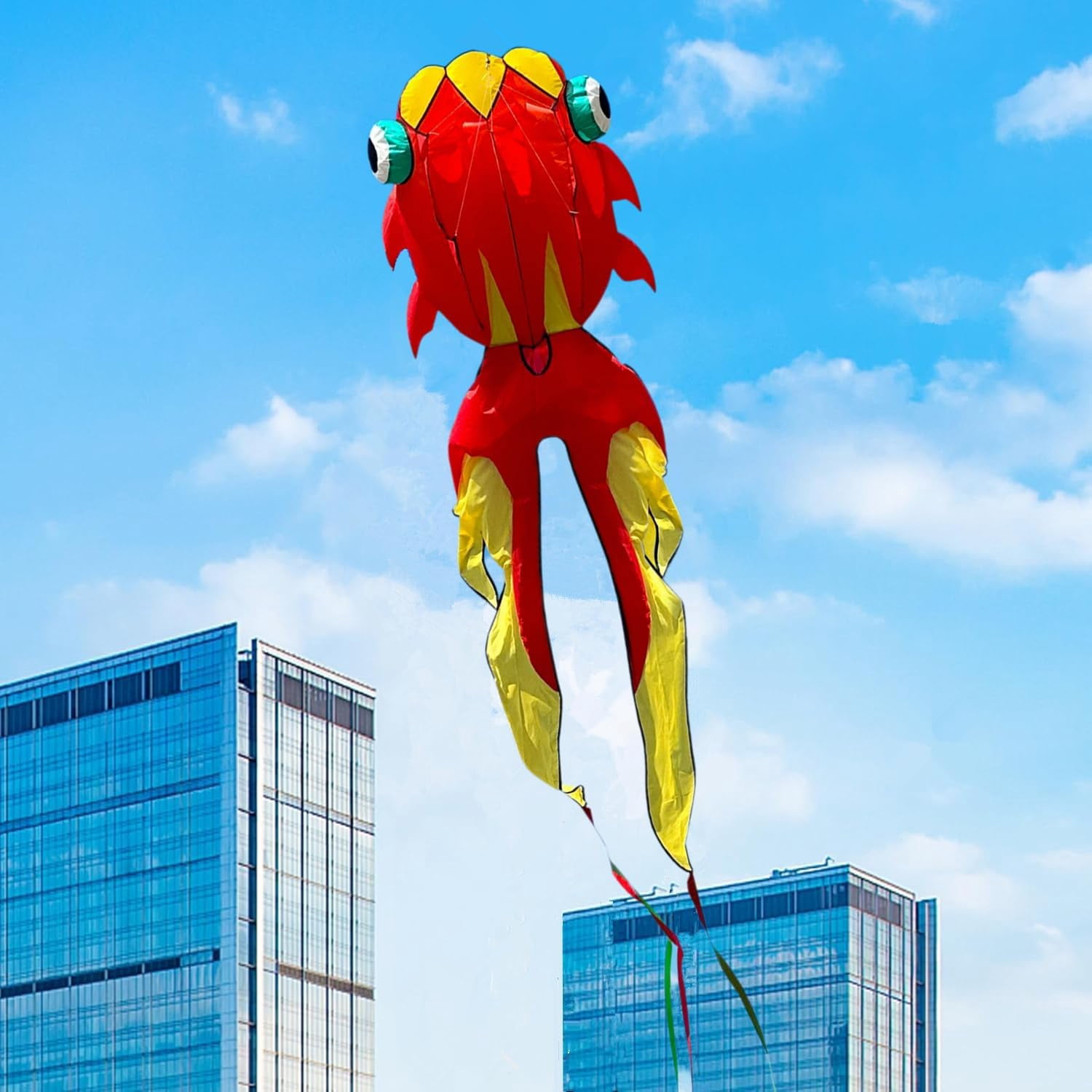 Large 43ft 3D Goldfish Frameless Soft Umbrella Kite for Adults, Easy to Fly with 330ft String for Beach and Park, Ages 12+