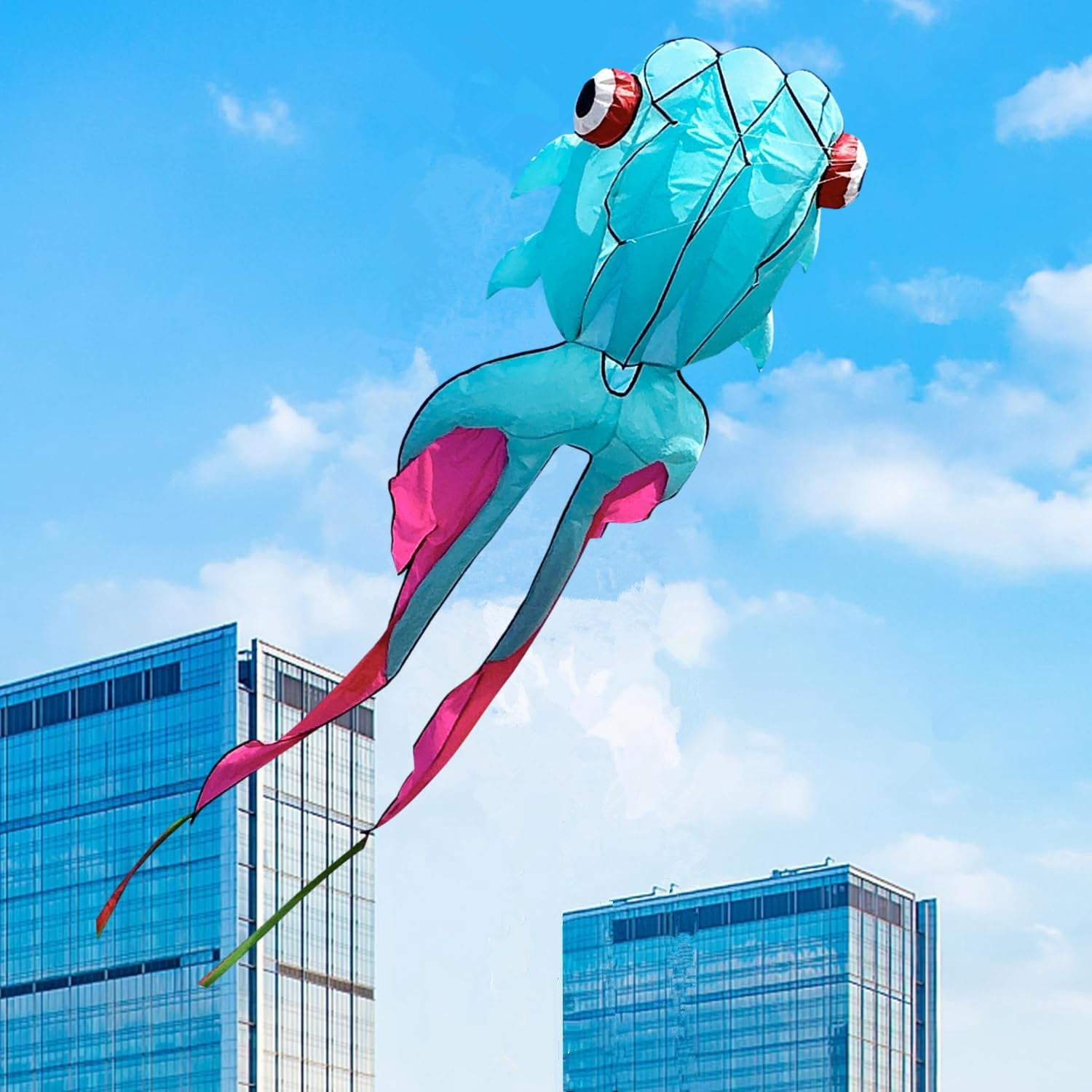 Large 43ft 3D Goldfish Frameless Soft Umbrella Kite for Adults, Easy to Fly with 330ft String for Beach and Park, Ages 12+
