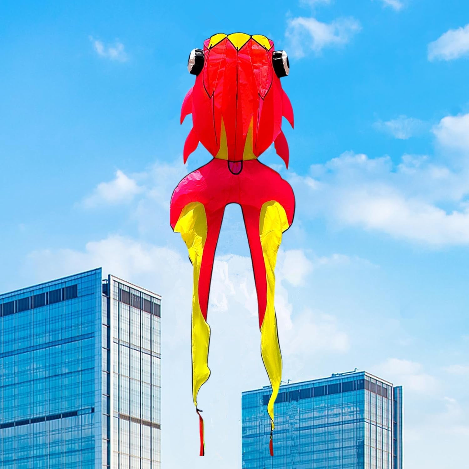 Large 43ft 3D Goldfish Frameless Soft Umbrella Kite for Adults, Easy to Fly with 330ft String for Beach and Park, Ages 12+