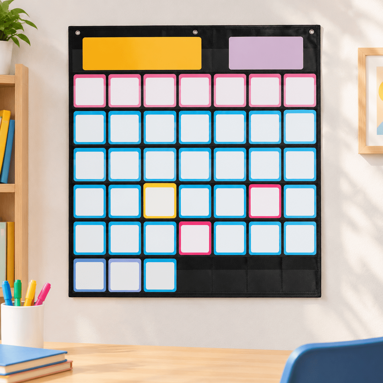 Learning Chart Size Large 44 Pockets Calendar Pocket Chart for Classroom with 85 Cards ...