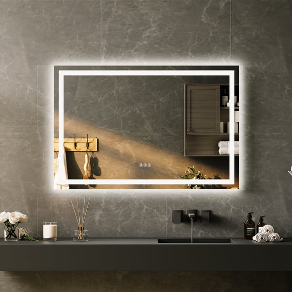 Large 45x30 Inch Frameless LED Bathroom Mirror with Anti-Fog & 3X Magnifier - Front/Backlit Vanity Mirror for Over Sink, Bedroom, Entryway