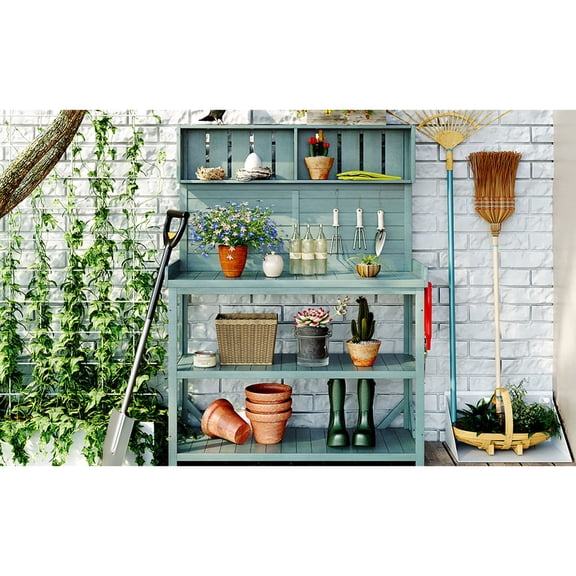 Large 46.9x19.3x65inch Wooden - 4 Storage Shelves for Gardening Supplies - Outdoor Patio Setting - Store Tools Without Bending