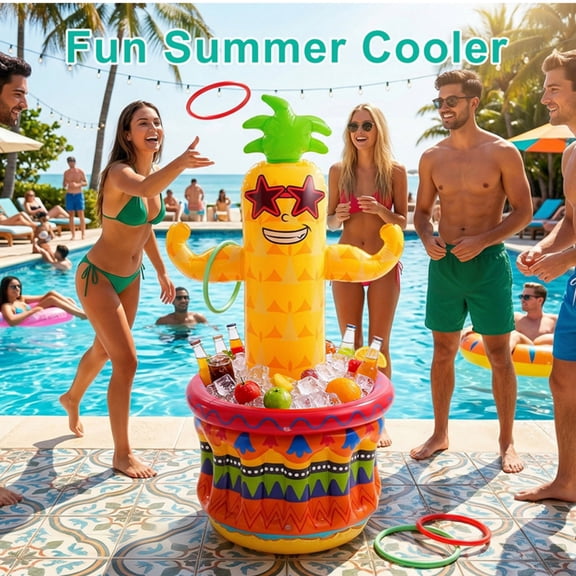 Large 48-inch Inflatable Pineapple Ice Bucket and Cooler Drink Serving Tray for Summer Beach Pool Party Decoration and Beverage Storage Solutions