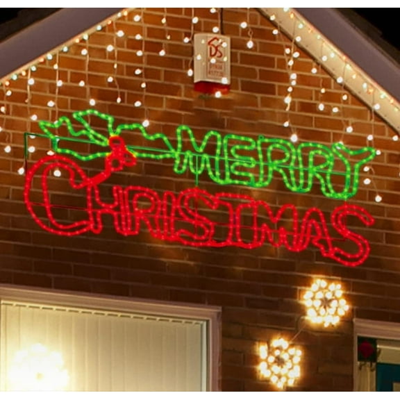 Large 48"x18" 504 LED Merry Christmas Neon Motif Super-Bright Green and Red LEDs Outdoor Christmas Decoration with UL Standard Adaptor Waterproof for Outdoor Home Party Wall Hanging Holiday