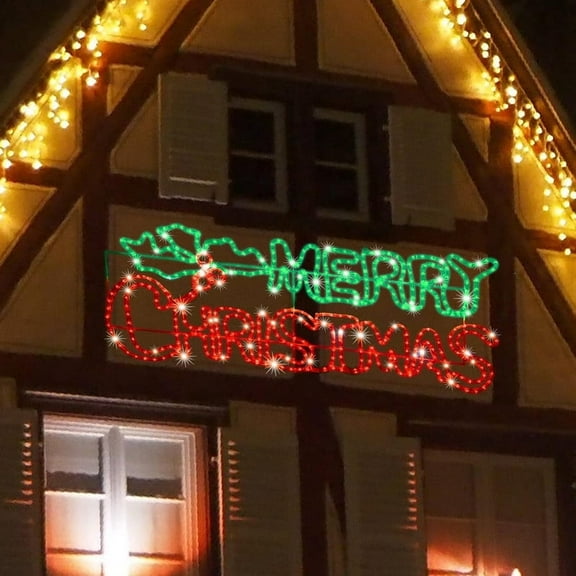 Large 48x18 Inch Twinkle Lighted "Merry Christmas" Neon Motif | 504 Super-Bright Green & Red LEDs | UL/ETL-Certified 29V | Waterproof for Outdoor/Indoor Home, Party, Wall Hanging