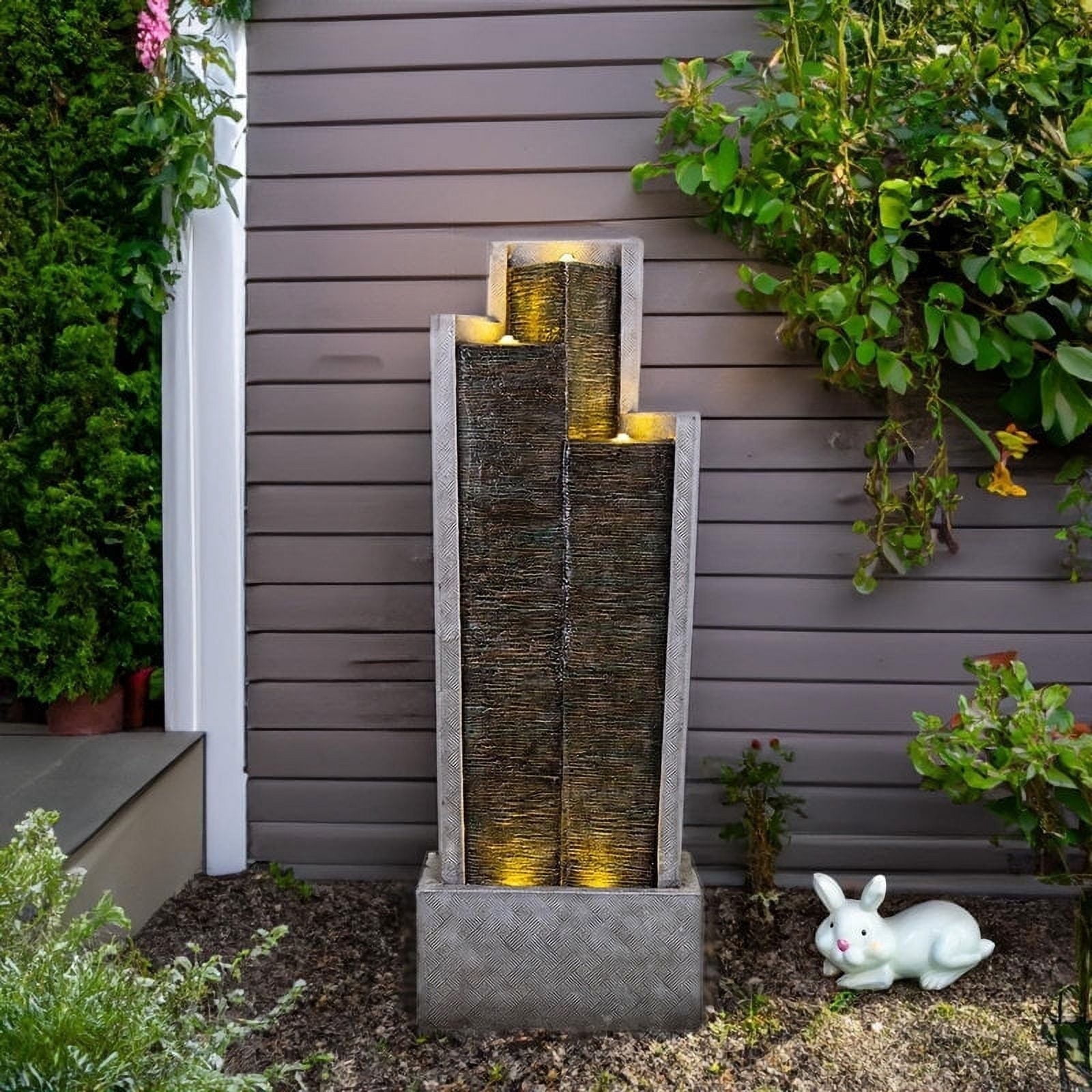 49.6'' Large Outdoor Water Fountain with Lights – Garden, Patio, Backyard, Deck & Porch Decor