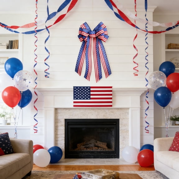 Large 4Th Of July Patriotic Bows For Wreath American Flag Wreath Bows Stars Decor American Flag Bow For Indoor Outdoor Red With Blue Stars Bunting Independence Day Party Holiday Backdrops