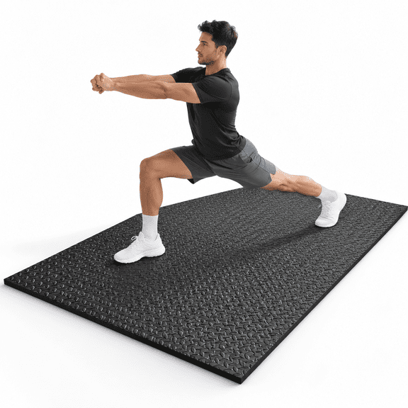 Large 4ft x 6ft x 10mm Black Workout Mat for Home Gym and Exercise