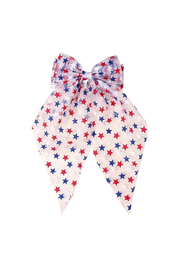 Large 4th of July Hair Bow for Women,Red White Blue Star Patriotic Bow Clip-On Ribbon Bow Hair Clips for Independence Day Patriotic Decoration, Patriotic Long Tail Accessories for Girls(A)