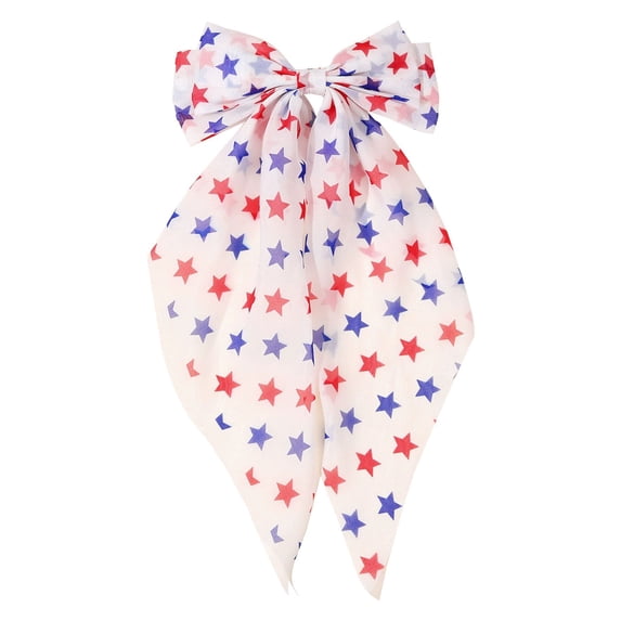 Large 4th of July Hair Bow for Women,Red White Blue Star Patriotic Bow Clip-On Ribbon Bow Hair Clips for Independence Day Patriotic Decoration, Patriotic Long Tail Accessories for Girls(B)