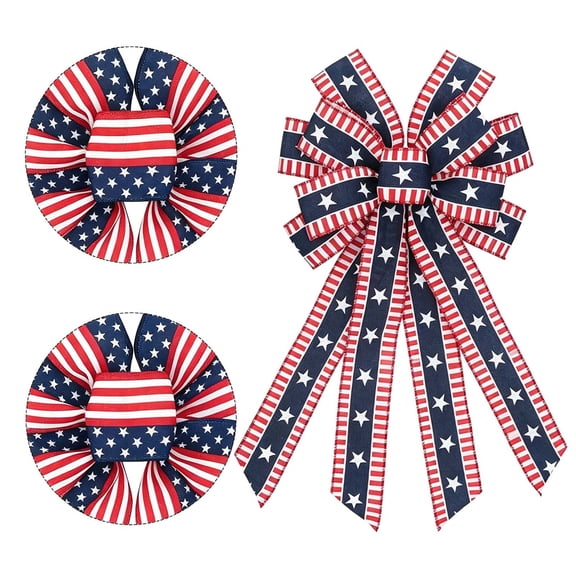 Large 4th of July Patriotic Wreath Bow American Flag Stars and Stripes Ribbon Bow Independence Day Decoration Red Blue Burlap Door Bow Indoor Outdoor Holiday Party Decor 53x29 cm
