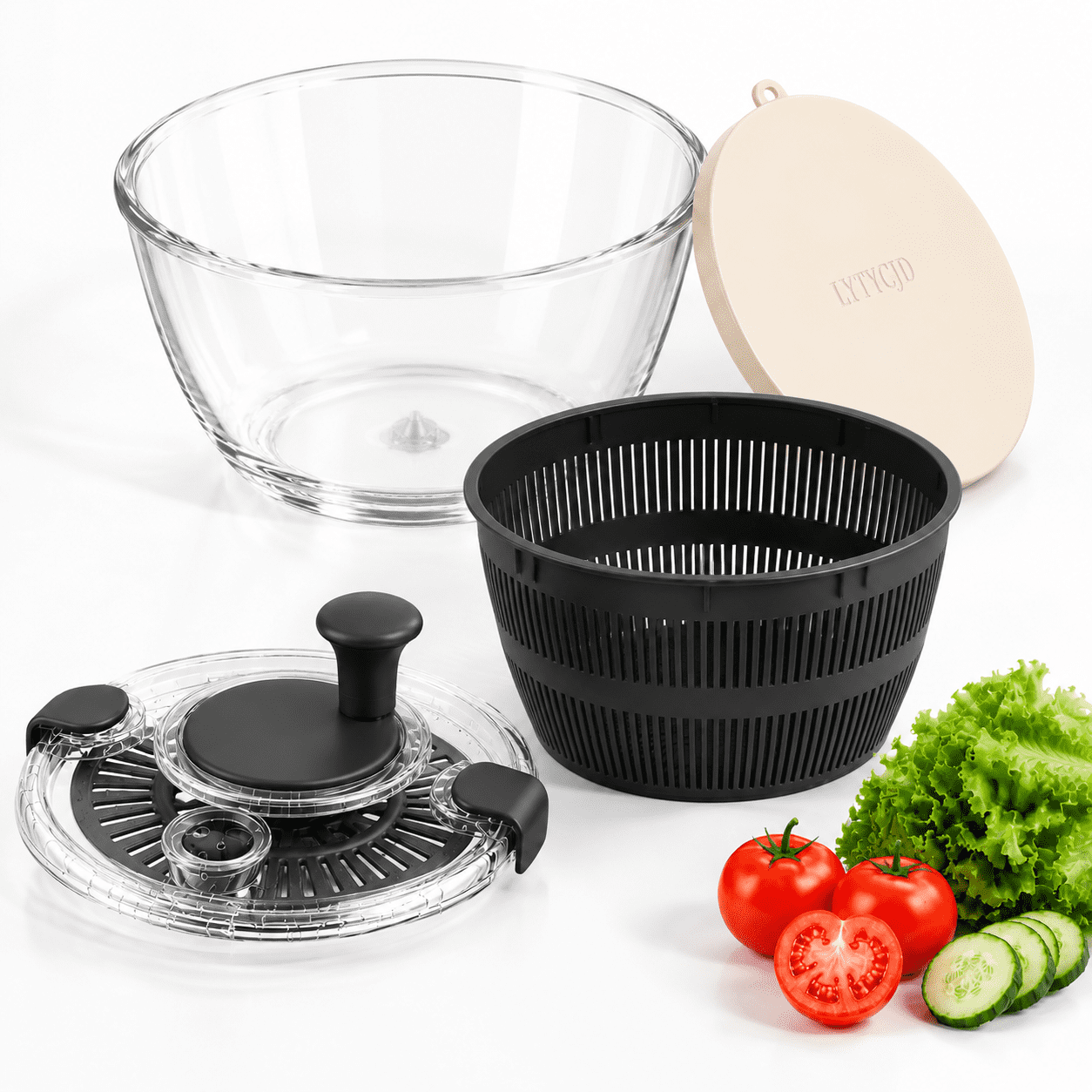 Shop Spinner Large 5.2 Qt Glsalad Spinner With Storlid Bowl Black - Walmart.com