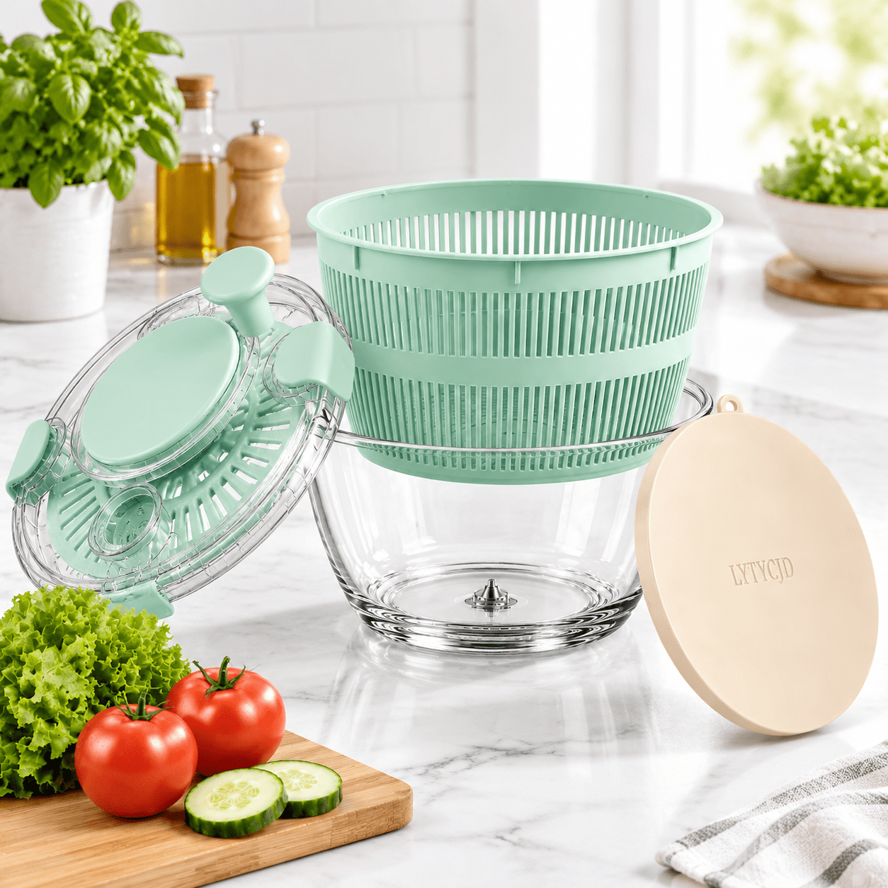 Shop Spinner Large 5.2 Qt Glsalad Spinner With Storlid Bowl Green - Walmart.com