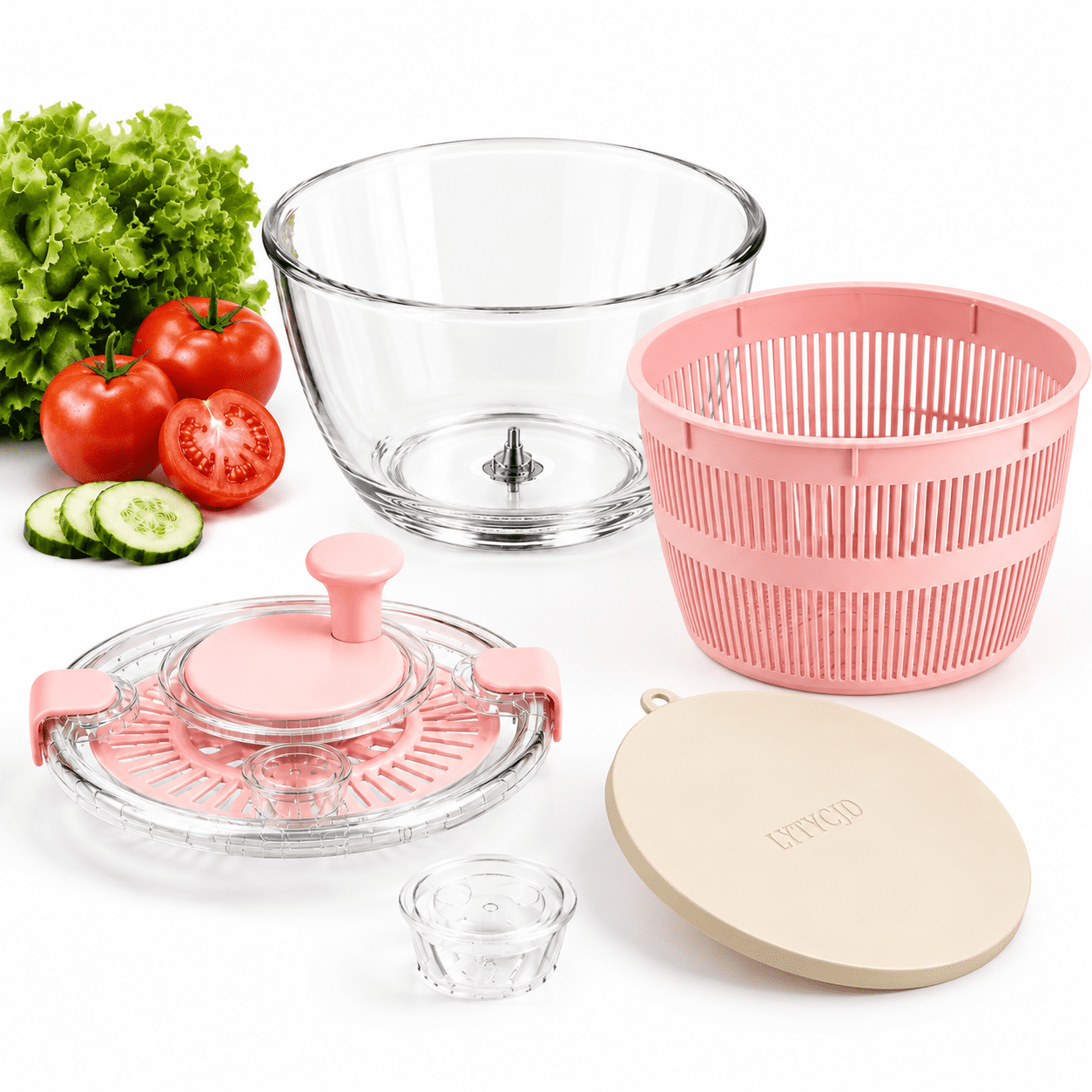 Shop Spinner Large 5.2 Qt Glsalad Spinner With Storlid Bowl Pink - Walmart.com