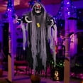 thumbnail image 1 of Large 5.7ft Halloween Skeleton Hanging Ghost Skull with LED Eyes and Creepy Sound for Party Décor, 1 of 8