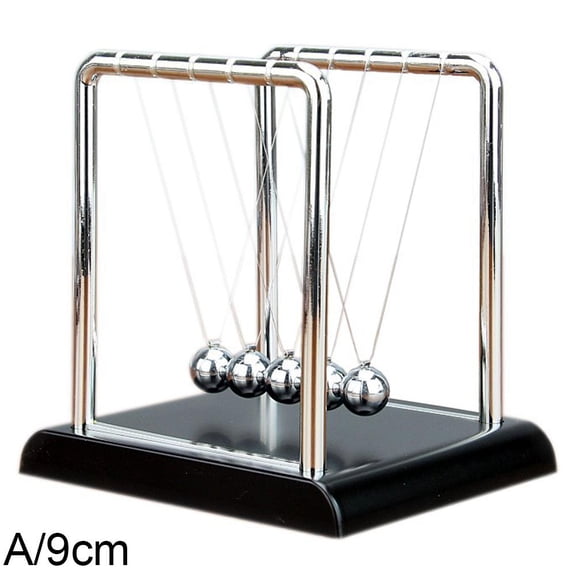 Large 5-Ball Newtons Cradle, Classic Physics Balance Pendulum with Wood Base & Stainless Steel Balls for Office Desk, Classroom, Home & Gift