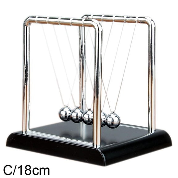 Large 5-Ball Newtons Cradle, Classic Physics Balance Pendulum with Wood Base & Stainless Steel Balls for Office Desk, Classroom, Home & Gift