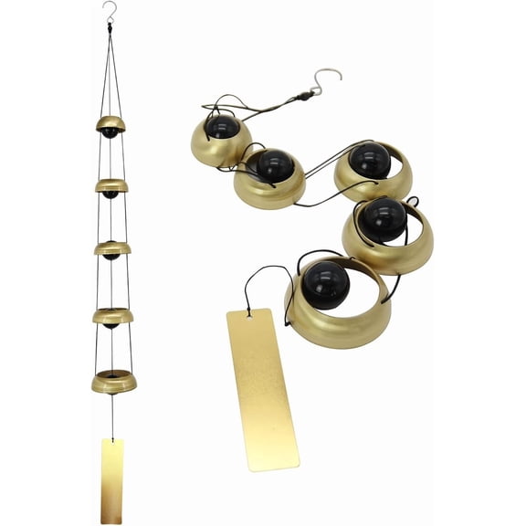 Large 5-Bell Brass Wind Chimes Low-Pitched Deep Tone Outdoor Hanging Decor for Garden, Patio, Balcony
