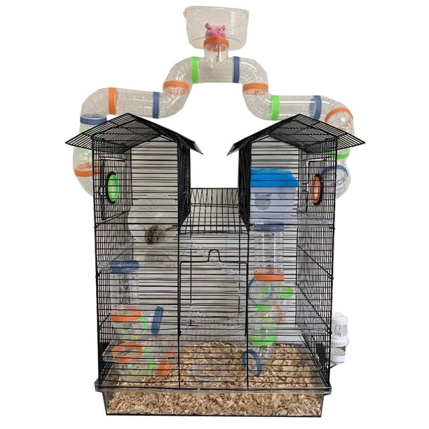 Large 5-Level Acrylic Hamster Palace With Top Story Play Zone Mouse Habitat Home Small Animal Critter Cage Set of Accessories Crossover Tube Tunnel Rodent Gerbil Mice