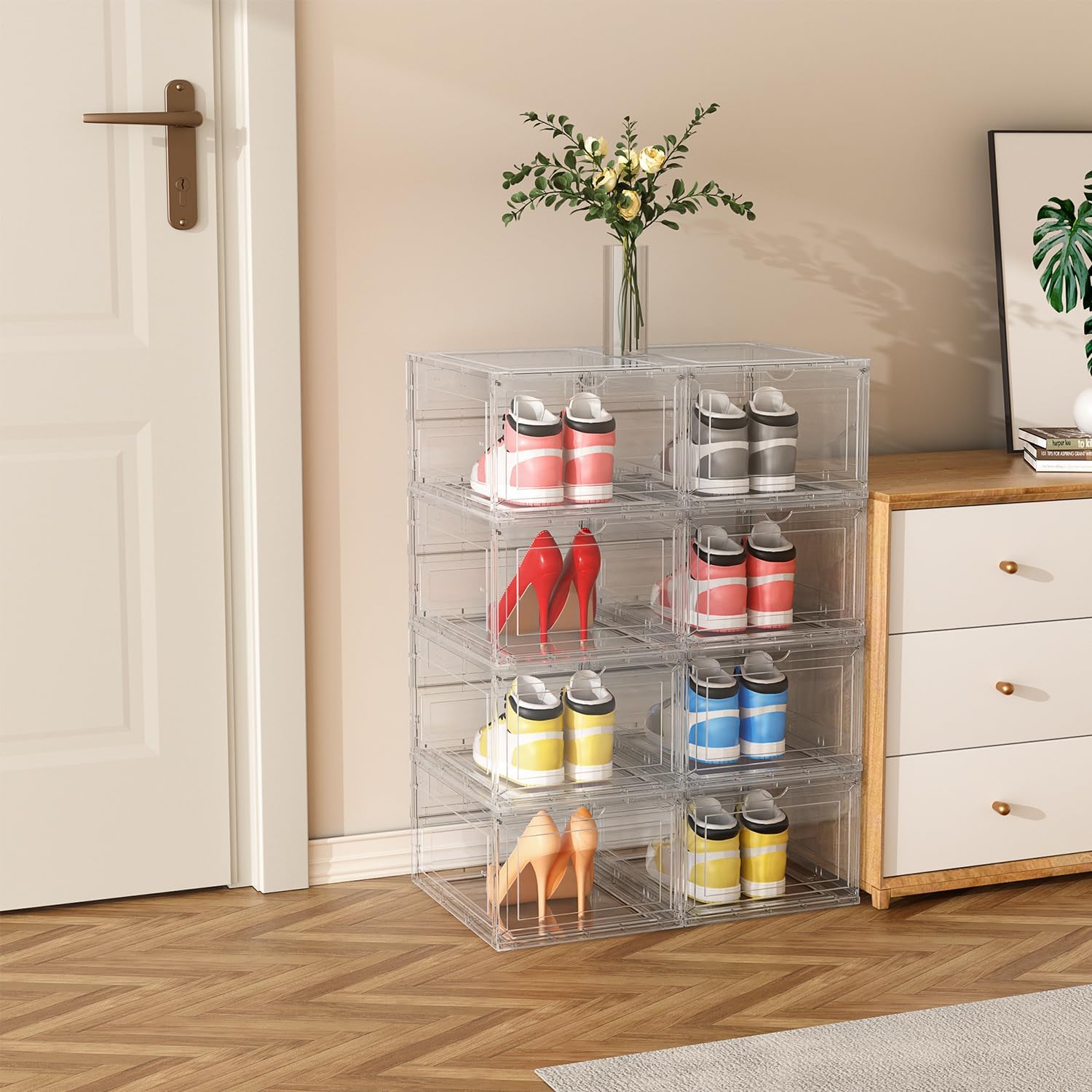 Large 5 Pack Clear Shoe Organizer Storage Boxes Stackable Plastic Boxes ...