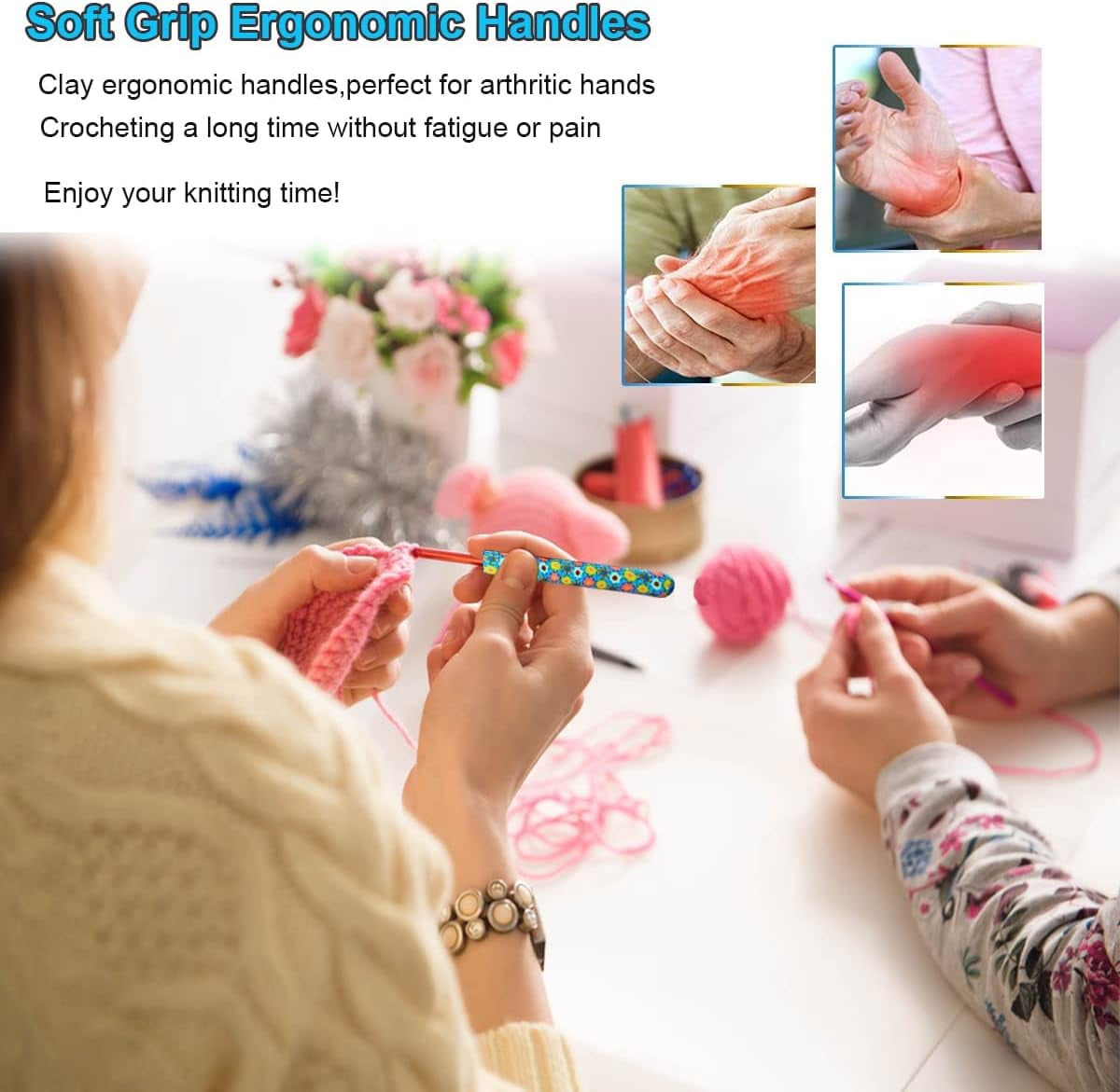 Large 5 Size Aluminum Crochet Hook Set 6.5m(K)/7mm/8mm(L)/9mm(M)/10mm(N) Knitting Needles Craft Weave Yarn Set Polymer Clay Crochet Needles for Crocheting - Premium Knitting Crochet Supplies