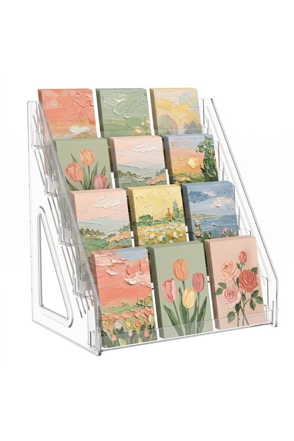 Large 5 Tier Trading Card Display Stand Transparent Vertical Shelf Rack for Collectible Card Slab Postcard and Desk Organisation