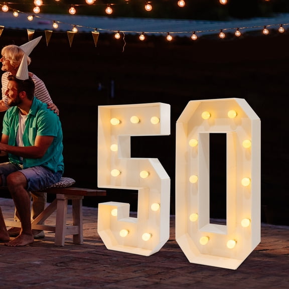 Large 50 Light Up Numbers  39.4 Inch Tall LED Marquee Number for 50th Birthday Party Decorations, Warm White Standing Light Up Sign for 50th Anniversary Wedding, Battery Operated