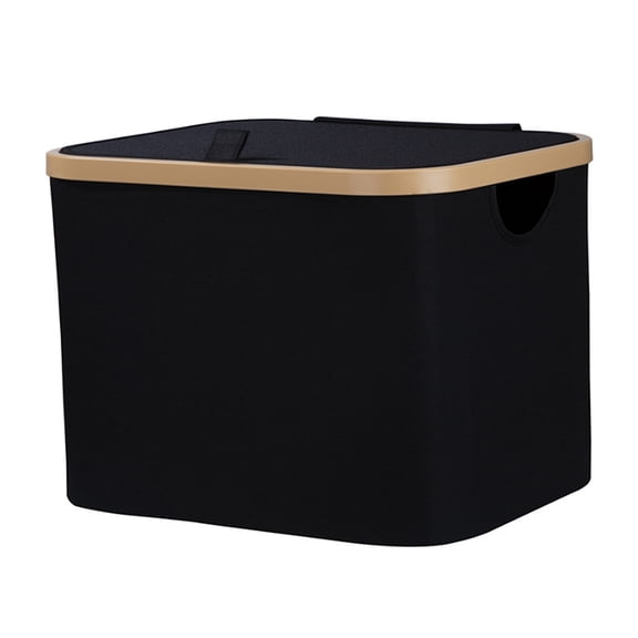 Large 50L Fabric Storage Baskets 3-Pack | Bamboo-Bordered Collapsible Bins for Organizing Clothes, Toys & Blankets - Foldable Cube Storage, Fits Shelves, Closet, Under Bed Black