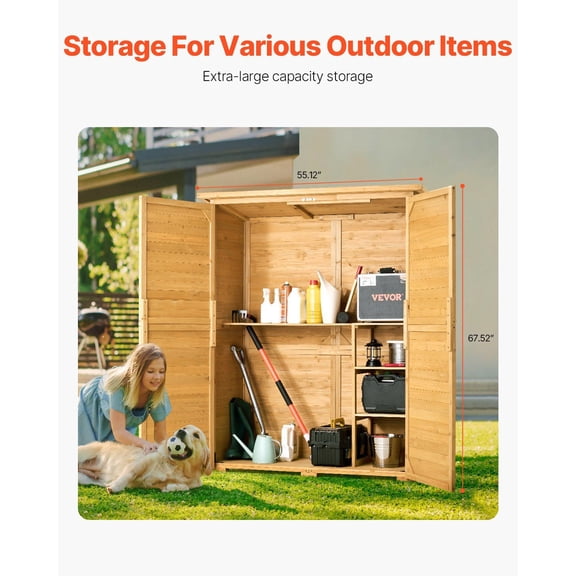 Large 55" x 67.5" Outdoor Wood and Metal Shed, Waterproof Garden Storage Solution