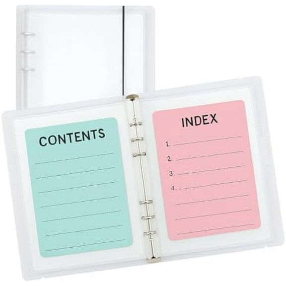 Large 5x8 and 5x7 Index Card Binder Holder with Clear Plastic Sleeves 90 Pocket A5 6-Ring Binder for Flashcards, Postcards, Recipe Cards Small Storage Organizer with Sheet Protectors$$Office