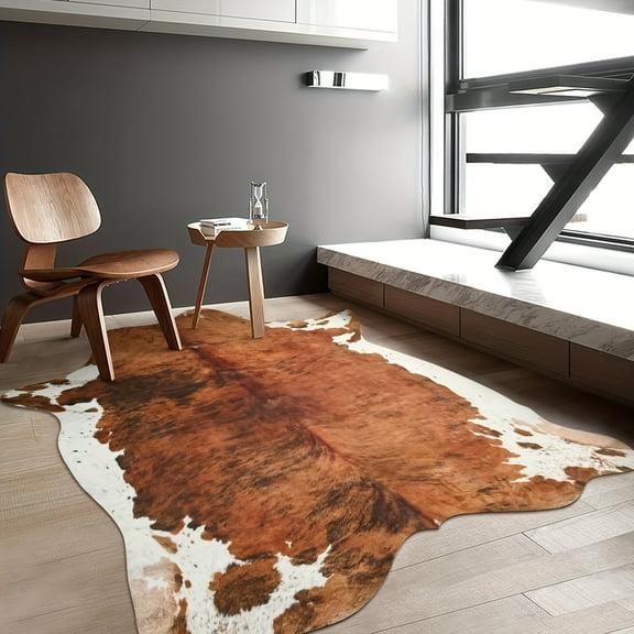 Large 6.2x5.2 Ft Handmade Faux Cowhide with Realistic Brown & Black Print, Soft Artificial Fur, Easy - Clean. Ideal for Bedroom, Living Room, Office. Durable Western Style Décor