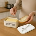 thumbnail image 1 of Large 6.5x3.8Inch Butter Dish with Knife -Plastic Butter Keeper, Dishwasher Safe Top Rack, Integrated Spreader & Lid for Countertop, White, 1 of 5